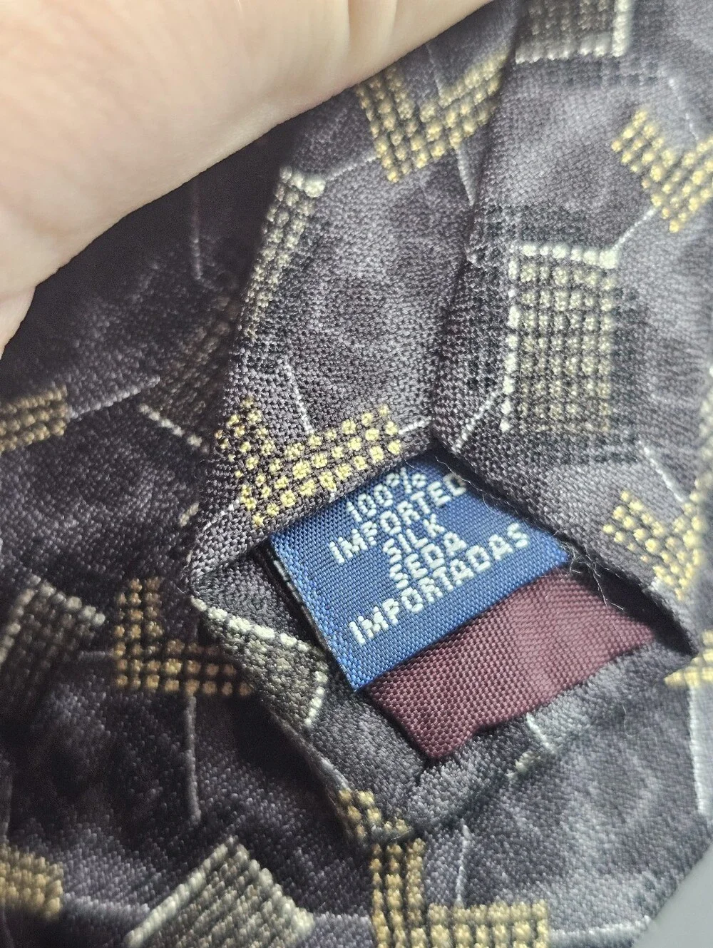 Henry Grethel Men's Charcoal Gray Gold Geometric Pattern Silk Necktie Made in US